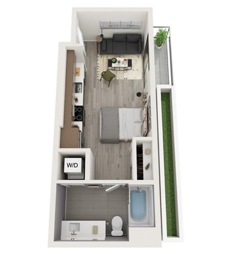 Floor plan for studio, 1 bath, 435 sqft